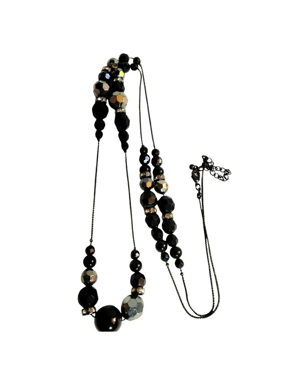 Black Beaded Necklace Faceted Beads Long Art Deco Flapper Goth